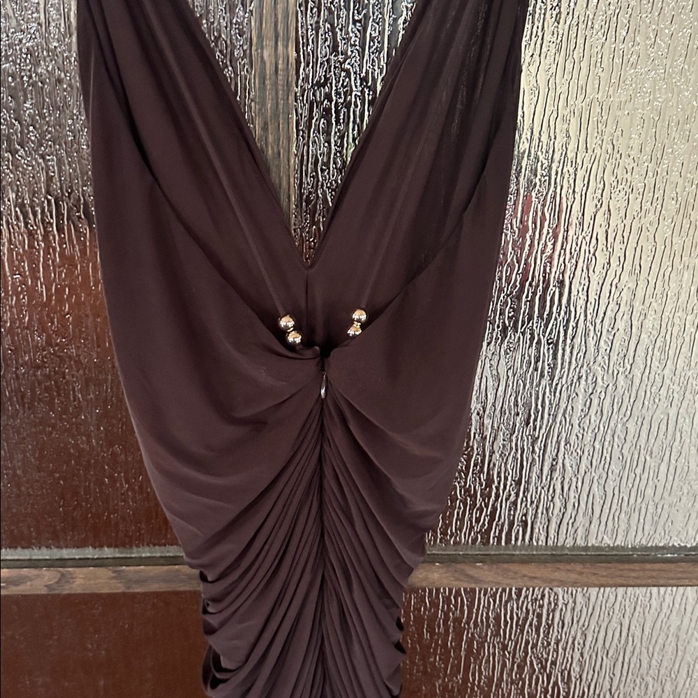 Ronny Kobo Anya V-Neck Column Jersey Maxi Dress in chocolate size Medium. - Picture 13 of 14